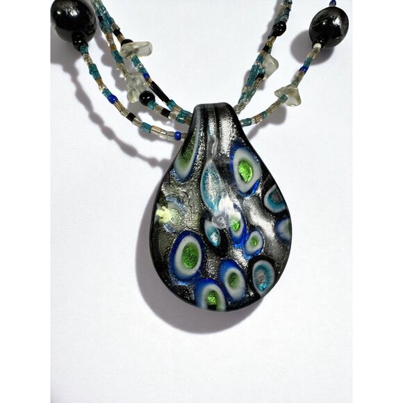 CJ Banks Glass Pendant Peacock Necklace With Multicolor Beads - Picture 5 of 8